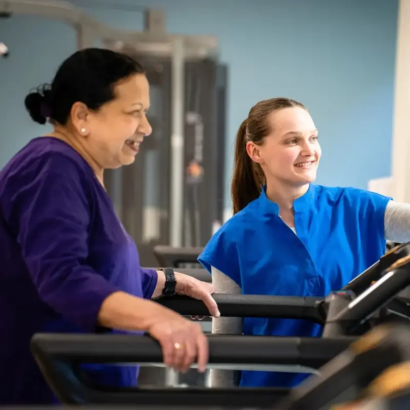 Rehab patient uses treadmill