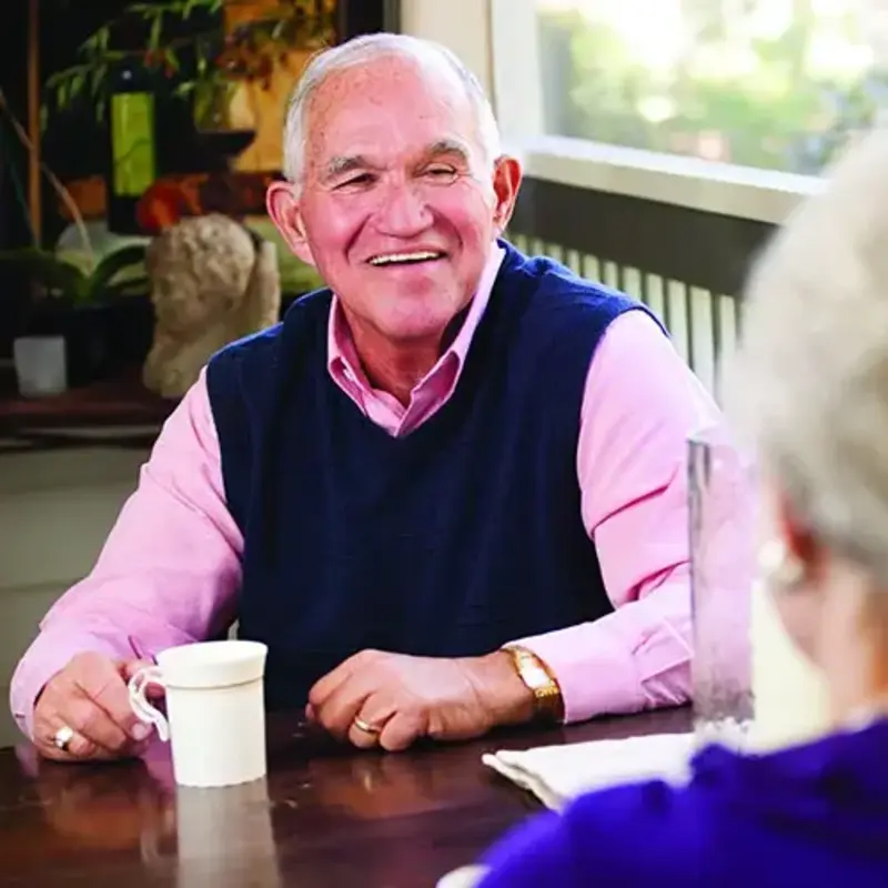 Laughing at breakfast