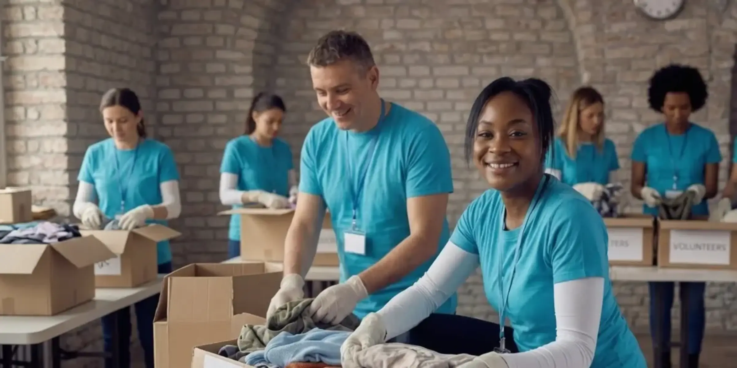 Volunteer packs up clothes