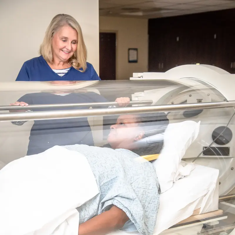 Hyperbaric oxygen - during therapy