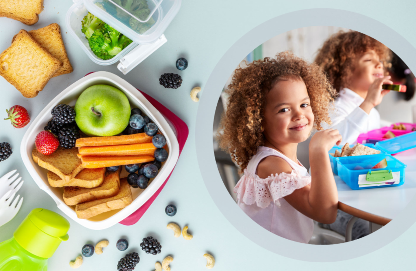 kids eating a healthy school lunch