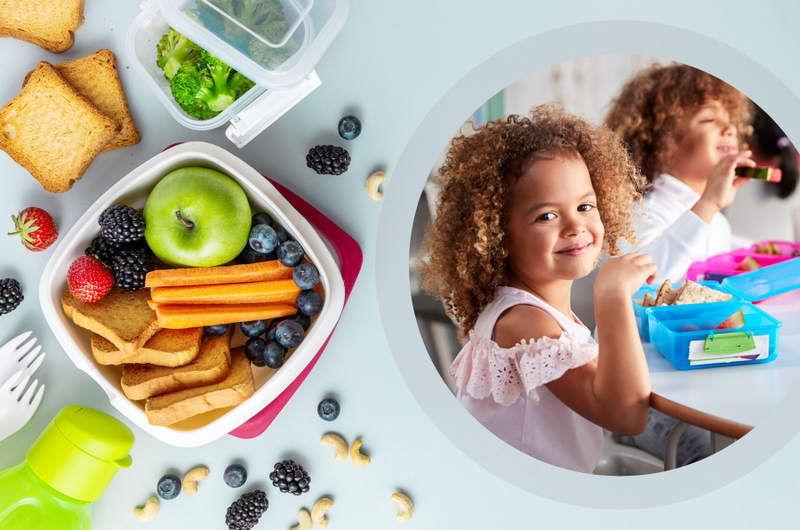 kids eating a healthy school lunch