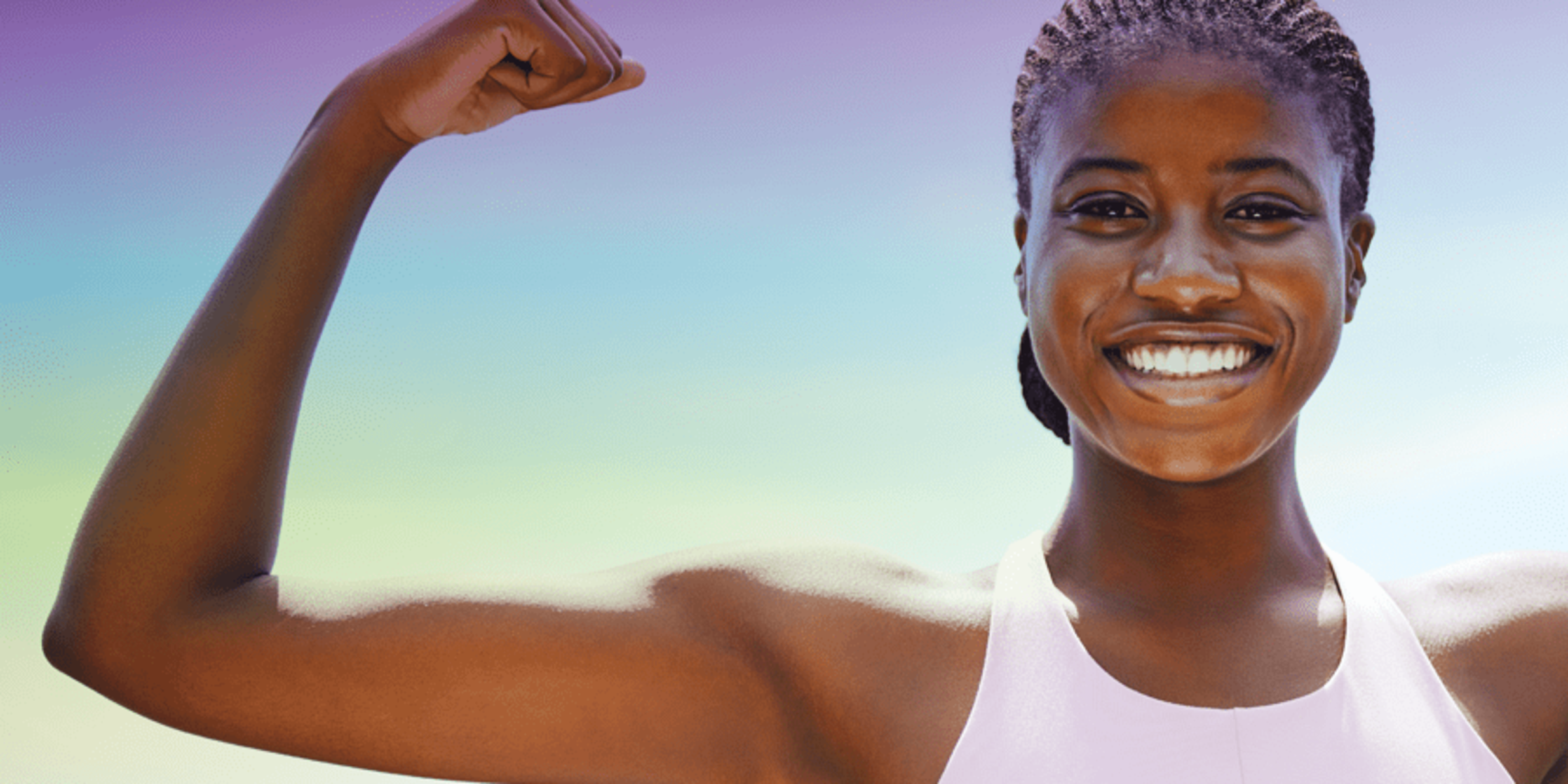 young girl flexing her muscle arms