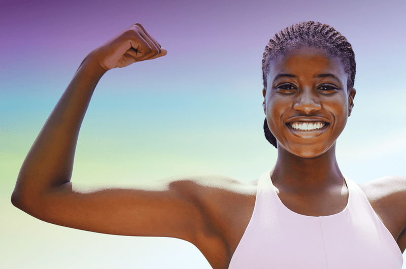 young girl flexing her muscle arms