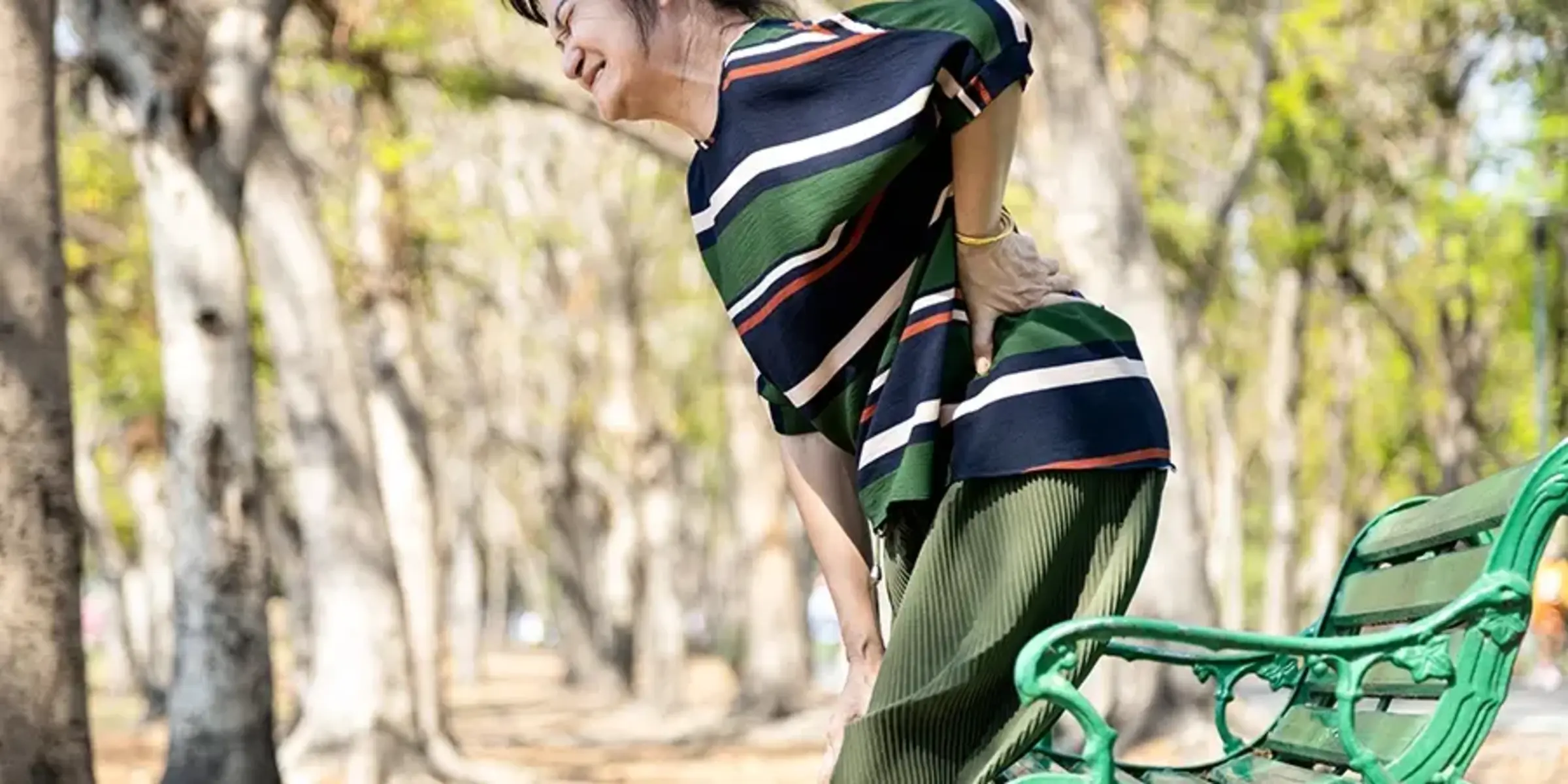 Asian senior woman with hip pain