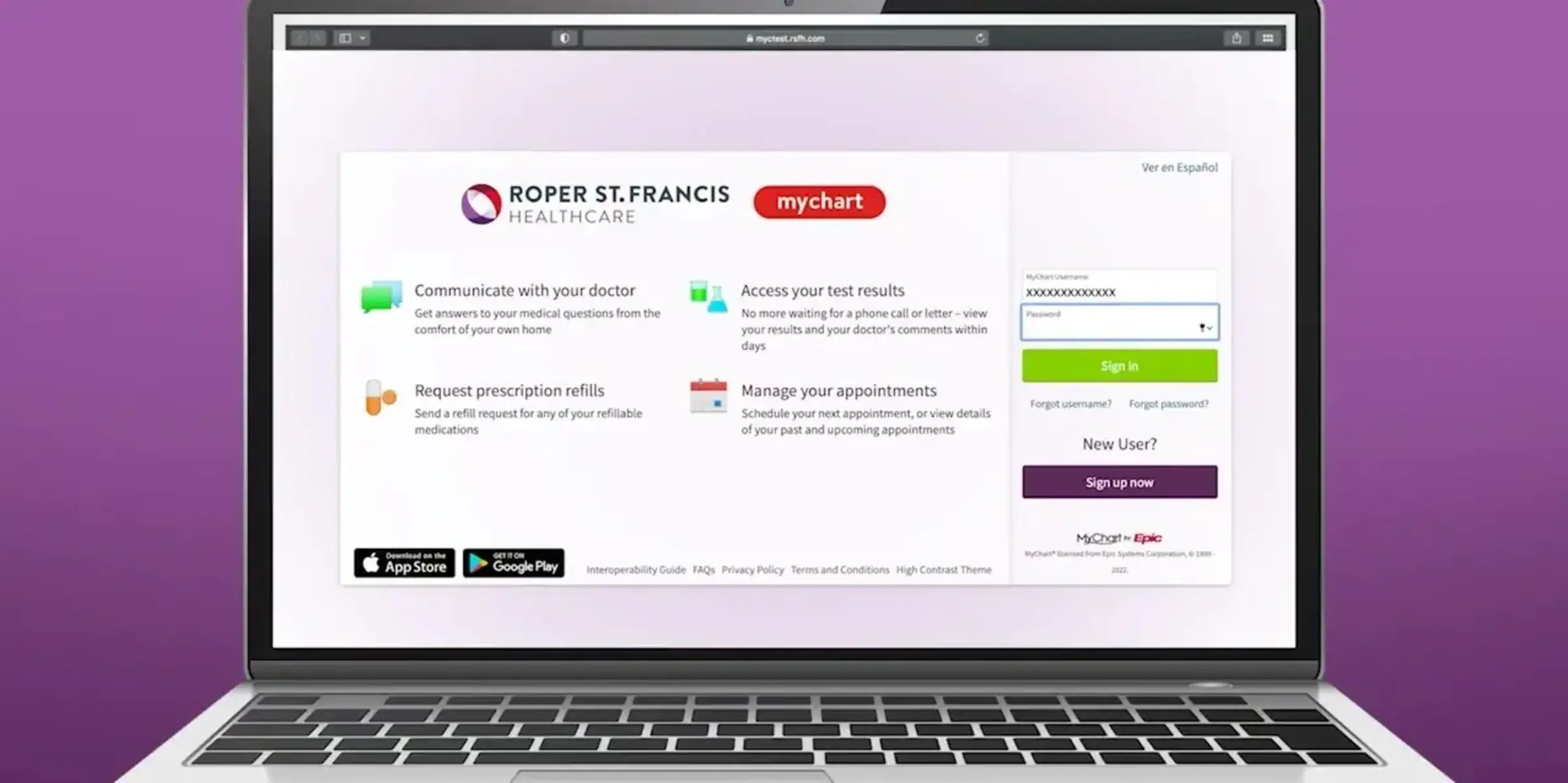 Laptop shows MyChart page
