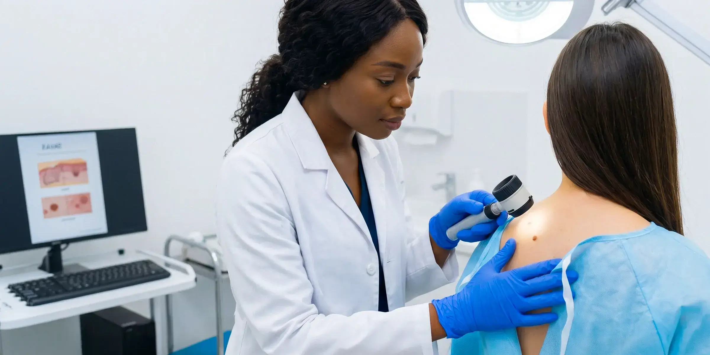 Doctor exam mole on woman