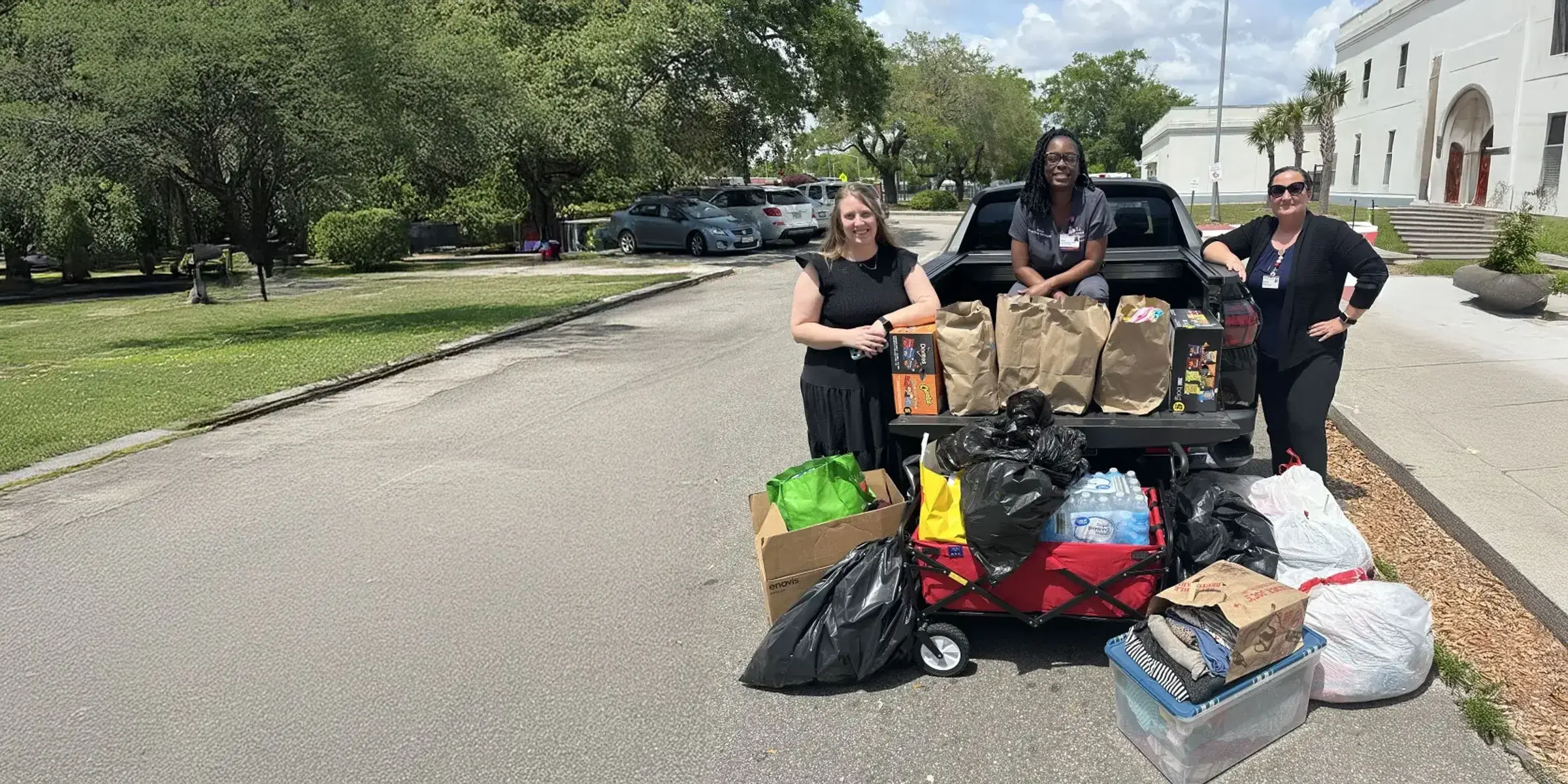 teammates donate supplies