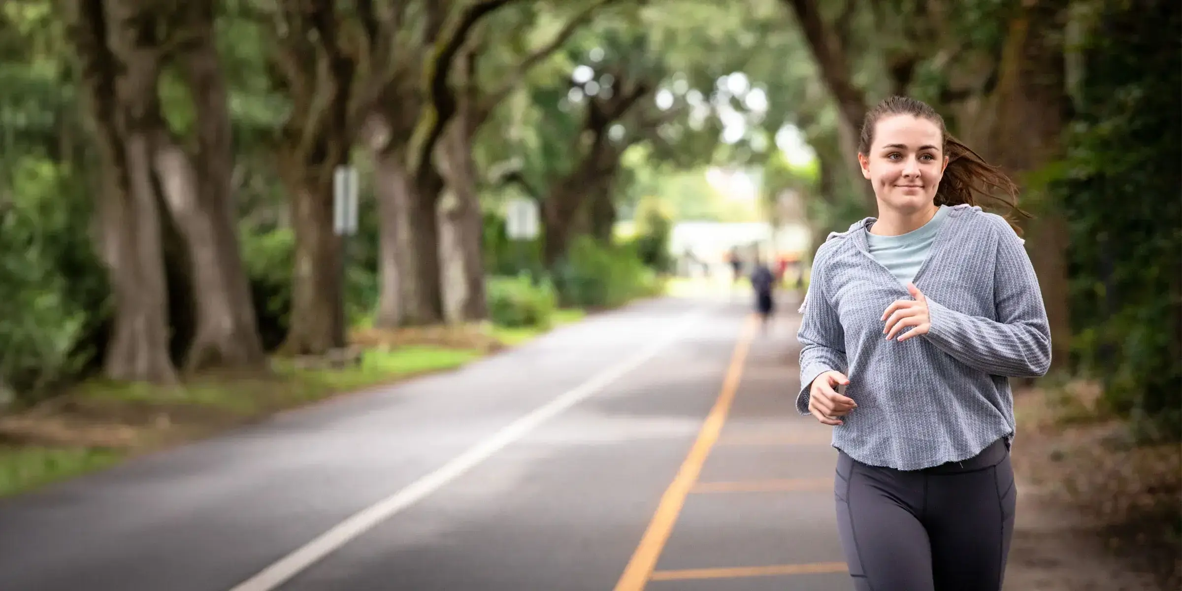 Woman runs outside